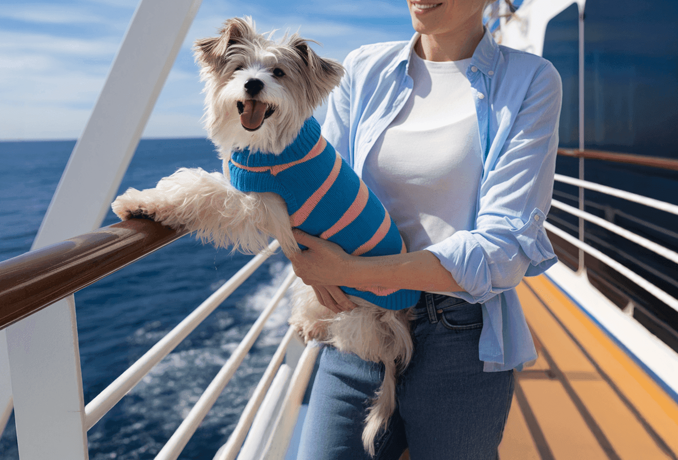 Happy dog on cruise ship with owner