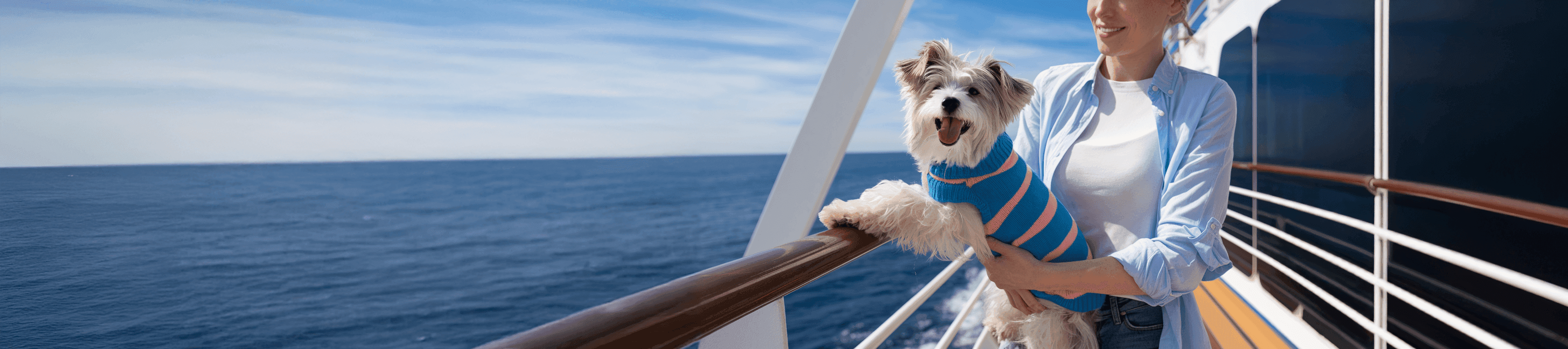 Happy dog on cruise ship with owner